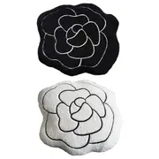 Luxury Cream Sofa Pillow Camellia Style Cushion Bed Decor Black White Design