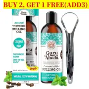 GuruNanda Coconut & Peppermint Oil Pulling (8 Fl.Oz) with Tongue Scraper