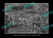 OLD POSTCARD SIZE PHOTO CAMBORNE CORNWALL ENGLAND AERIAL VIEW SHOWING TOWN 1950
