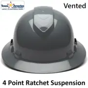 Pyramex Ridgeline Vented Full Brim Hard Hat with 4 pt suspension - Slate Gray