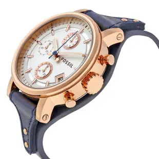 FOSSIL ES3838 手錶 38mm 藍皮帶 玫瑰金 三眼 計時 手環 優雅 女錶