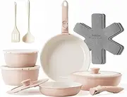 [Redchef] 16pcs Ceramic Pots and Pans Set Non Stick, Nonstick Kitchen Cookware Set with Detachable Handle, Non Toxic, PFAS PFOA & PTFE Free, RV Cookware Set for Camping, Dishwasher/Oven Safe (Pink)