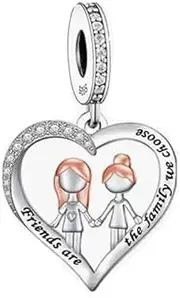 [Mon & Sons] Friends Are The Family We Choose Love Heart Charm Bead Pendant 925 Sterling Silver Dangle Compatible With Pandora Charm Bracelet, Metal