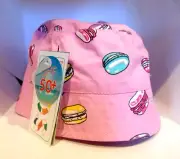 Kids Bucket Hat Sun UPF 50 Pink w/macaroons Brand New W Tags Enjoy Life M/L