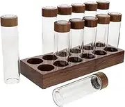 MOKKHNB Wooden Coffee Bean Holder with Glass Storage Vials Freshness Air Valve Base for Efficient Organization for Home and Cafe Use