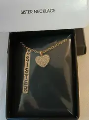 AVON 2018 Goldtone Sister Necklace with Small Crystal Encrusted Heart NIB