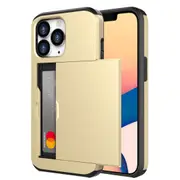 ZUSLAB Slide Armor Card Holder Case for iPhone 13 Mini 5.4" Protective Shockproof Hard Back Cover for Apple - Gold