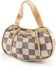 Haute Diggity Dog Checker Chewy Vuiton Handbag, Plush Designer Dog Toys with Interactive Squeaker, Stimulating Pet Enrichment, Machine-Washable & Safe Materials for All Breeds, Size Medium