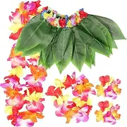 LIFKOME 1 Set Children Hawaiian Simulated Leaf Skirt Hawaiian Grass Skirt Luau Party Decorations Hawaiian Garland Party Decorations Halloween Wreath Glasses Women's The Flowers