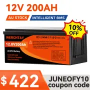 12V 200Ah Lithium Iron Phosphate Battery LiFePO4 Rechargeable Solar Camping RV