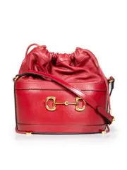 Red Leather Horsebit Bucket Bag