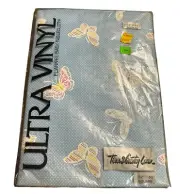 Vintage Ultra Vinyl Square Table Cloth Blue Butterflies 52"x52" Brand New Sealed