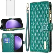 [Asuwish] Phone Case for Samsung Galaxy S23 FE 5G Wallet Cover with Tempered Glass Screen Protector and Leather Flip Credit Card Holder Stand Cell Accessories Rubber S 23 EF S23FE 23S Women Girls Green