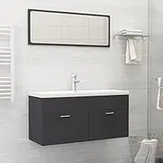 Bathroom Furniture Set Grey Engineered Wood,Stylish Bathroom Vanity Set with Builtin Basin and Mirror for Contemporary Homes Bathroom Furniture