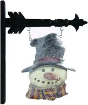 B7750 Resin Glitter Snowman in Top Hat Arrow , White/Black