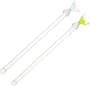 Cabilock 2pcs Glass Stirring Rods Cute Long Handle Swizzle Sticks for Juice Cocktails Kitchen Mixing Sticks for Home Parties Bars
