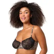 Adore Me Cara Unlined Balconette Leopard Black Lace Bra Size 38DD NEW NWT Sexy !