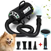 My Pet Command 220V Dog Hair Dryer Professional High Velocity Blower Blaster 500W-2800W 4HP Hot and Cold Adjustable stepless Airflow Drying Deshedding with Dog Grooming Brush