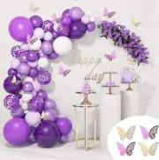 Purple Balloon Garland Arch Kit, 124Pcs Purple White Purple Confetti Balloons wi