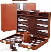 BOUFEIDA Backgammon Set, 15 Inch 2 Player Classic Backgammon with High-Quality Leather Case, Portable and Travel Backgammon Set for Adults Children