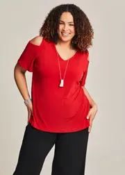 [TS] Taking Shape Cold Shoulder Luna Top Size 10 in Ribbon RED - Plus Size Women's Clothing Ribbon Red