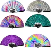 AdorHome Holographic Folding Hand Fan for Line Dancing - Large Clack Fan with Laser Colors, Suitable for Performances & Parties(J)