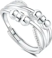[Estrellique] 925 Sterling Silver Anxiety Rings, 925 Silver Anti-Stress Rings for Anxiety Women Children Men, Adjustable Anxiety Fidget Rings with Zirconia, Decompression Rings with 6/7/8 Spinning Beads