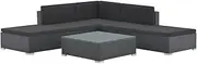 [vidaXL] Sturdy Poly Rattan Outdoor Lounge Set - 6 Piece Garden Furniture with Cushions, Powder Coated Steel Frame, Removable Covers - Black
