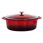 MegaChef 7 qts Oval Enameled Cast Iron Casserole in Red