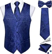 DiBanGu Men's Paisley Suit Vest and Tie Set 6PCS Pre-tied Bow Tie Formal Waistcoat for Tuxedo