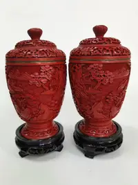 在飛比找Yahoo!奇摩拍賣優惠-【二手】創匯早期五六十年代北京漆雕剔紅山水茶葉罐，山水畫題材