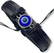 [Soul Statement] Men's Black Hamsa Hand Evil Eye Bracelet for Men, Leather Wrap Adjustable Handmade String Bracelet
