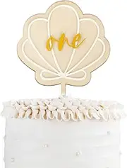 One shell cake topper, beach themed birthday decoration, natural baby shower, children's birthday party cake decoration supplies