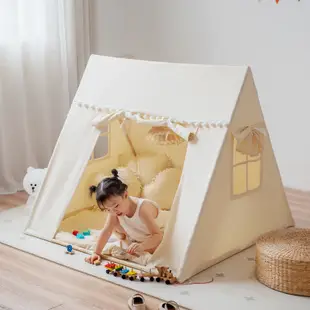 ins兒童純棉木製帳篷 家用男女孩寶寶過家家 遊戲玩具屋 小房子裝飾 兒童房帳篷