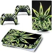 Full Skin Sticker for PS5 Console Disc Edition Vinyl Skin Decal Cover for PS5 Controller Custom (Leaf)