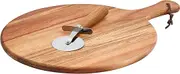 Tabletops Gallery Acacia Wood Pizza Cutting Serving Board and Pizza Wheel Cutter, 2-Piece Set for Homemade Pizzas Charcuterie Entertaining