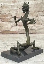 Long Standing Detailed Dragon Figurine Hot Cast Bronze Statue Marble Base Sale