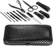 12-Piece Matte Steel Implement Set Portable Pedicure Tool Kit Fingernail Toenail Scissors Hand Foot Nail Clippers Nail Care Kit with Cuticle Tool PU Travel Case Black One Size