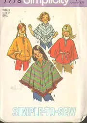 Poncho Cape Jacket Girls S/7 Simplicity 7779 Sewing Pattern Vintage Uncut