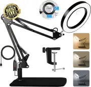 15X 10X Magnifying Glass w/ Light, Clamp& Base,3 Modes LED Desk Lamp for Crafts