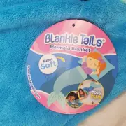 Blankie Tails Mermaid Plush Blanket Aqua Blue Kids Youth 53”x24” NWT