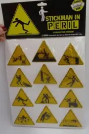 Vtg Lot of 12 Stickman in Peril Caution Reflective Stickers Funny Hazard Warning