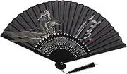 [Alasum] Vintage Chinese Folding Hand Fan Portable and Reusable Dance Prop Made from Durable Cloth for Performances and Photography Lightweight and Easy to Clean Black