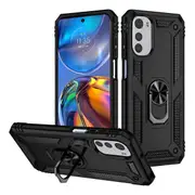 For Motorola Moto E32 Slide Camera Cover & Kickstand, Built-in 360° Rotate Ring Stand Magnetic Ring Shockproof Heavy Duty Case (Black)