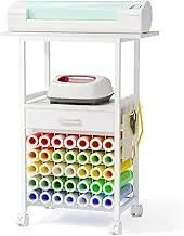 Homsorout Rolling Craft Cart Compatible with Cricut - Large Storage Cart with Vinyl Roll Holder and Fabric Drawers for Craft Organization,Tool Hook for Craft Room,Home,Office(White)
