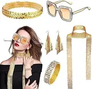 [Hobngmuc] 70s Disco Jewelry for Women | Multipurpose Retro Jewelry set - Elegant Girl Accessories with Earrings, Sequined Scarf, Sunglasses