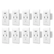10PK Dual USB Wall Socket Outlet Charger 15Amp Fast Charging With Night Light