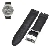 23mm Black Leather Watch Strap For Swatch XL Irony The Chrono YOS424