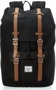 Herschel Laptop Backpack, Black/Tan Synthetic Leather, Mid-Volume 17.0L