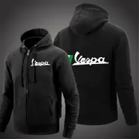 在飛比找蝦皮購物優惠-Vespa Logo春秋拉鍊連帽衛衣衛衣印花休閒口袋長袖外套